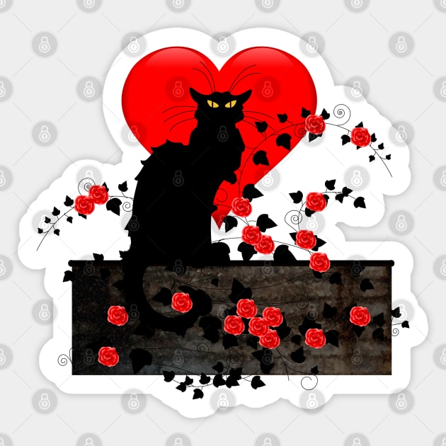 Chat Noir with Red Roses Sticker by HolidayBug